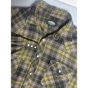Sandy River Mens Pearl Snap Heavy Flannel Shirt XLT Tall Green Plaid Pearl Snap